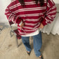 Ruffled Oversized Striped Sweatshirt Cherry Red
