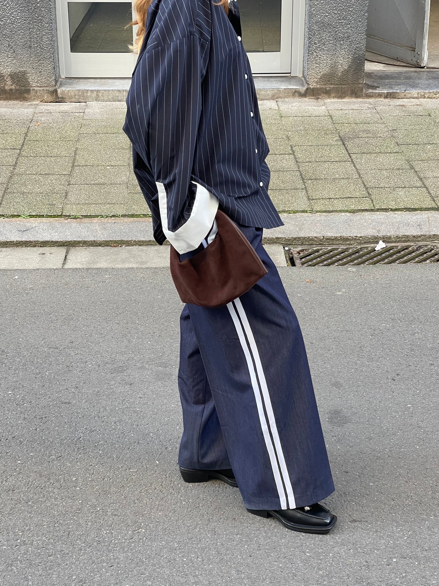 Contrast Lined Pinstriped Shirt Dark Blue