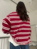 Ruffled Oversized Striped Sweatshirt Cherry Red