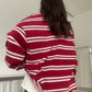 Ruffled Oversized Striped Sweatshirt Cherry Red