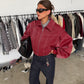 Oversized Contrast Stitch Jacket Red