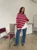 Ruffled Oversized Striped Sweatshirt Cherry Red