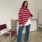Ruffled Oversized Striped Sweatshirt Cherry Red