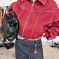 Oversized Contrast Stitch Jacket Red