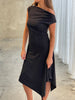 Off Shoulder Asymmetric Dress Black