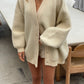 Oversized Press Button Cardigan Cream