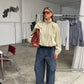 Baggy Fold Over Cargo Pants Navy