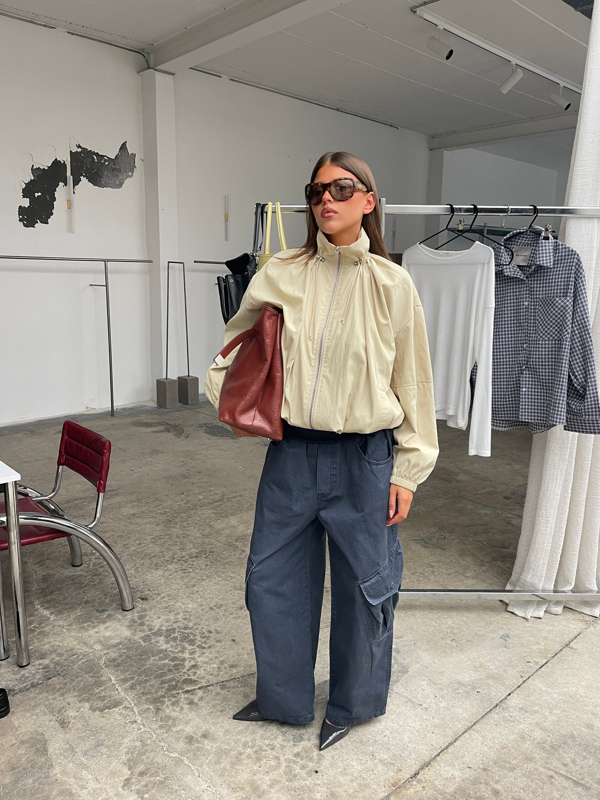 Baggy Fold Over Cargo Pants Navy