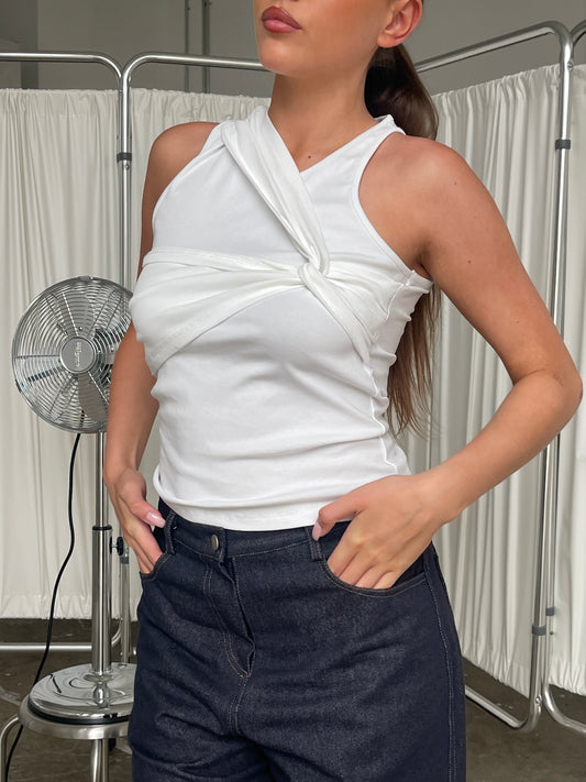 Front Twist Tank Top White