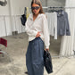 Baggy Fold Over Cargo Pants Navy