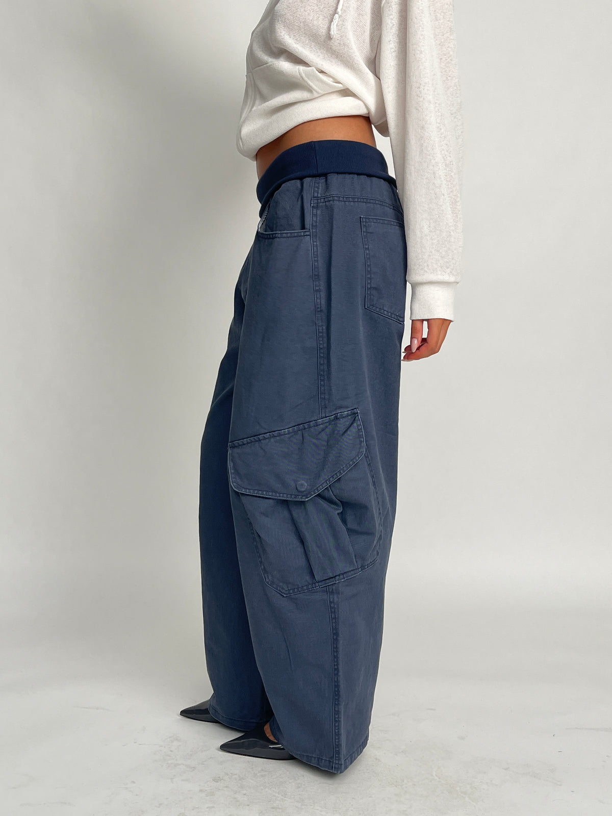 Baggy Fold Over Cargo Pants Navy