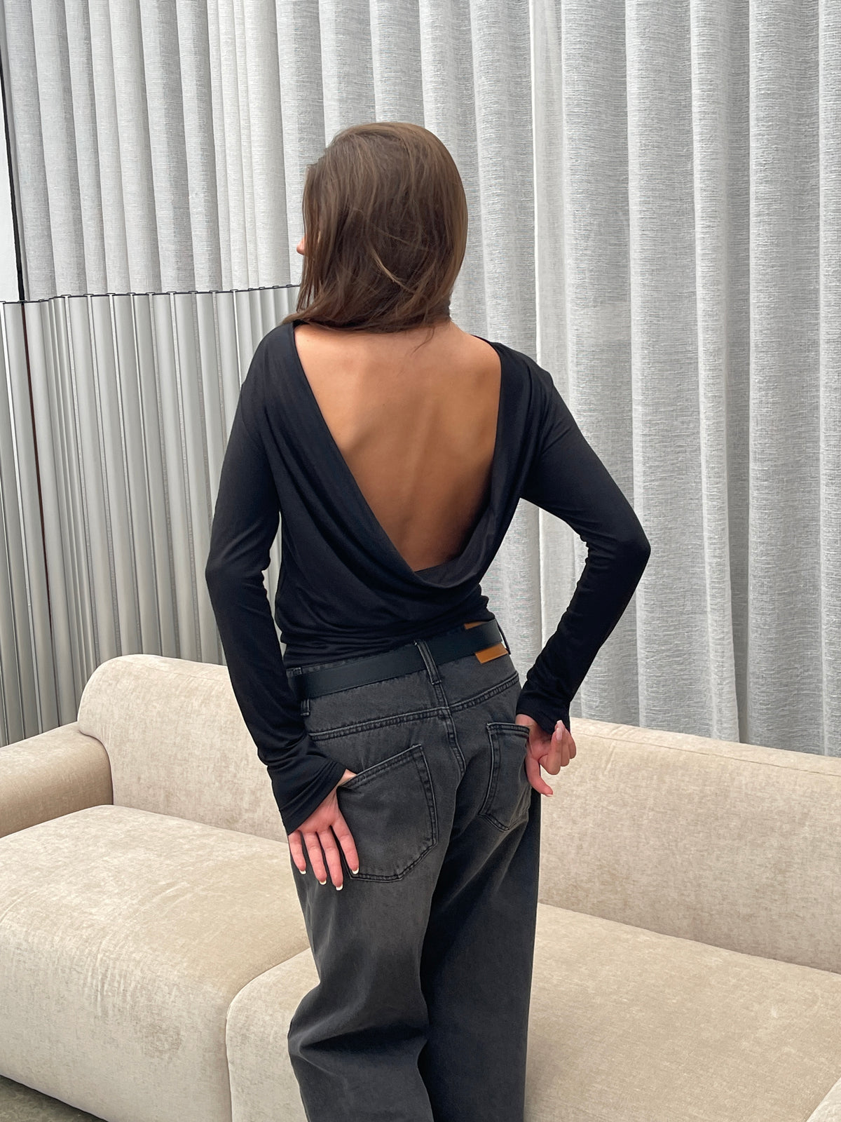 Draped Back Top Black