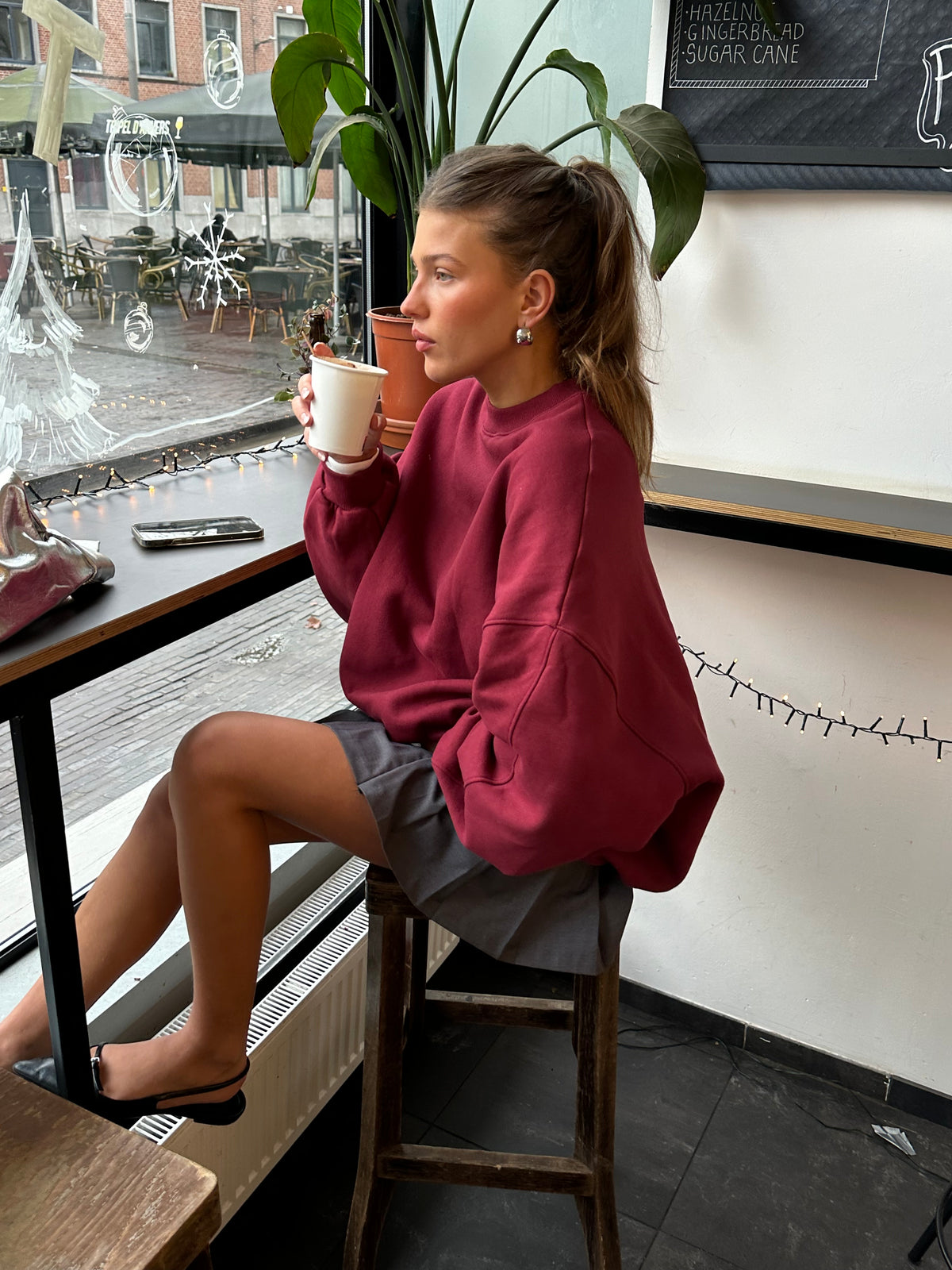 Basic Rundhals-Übergröße Pullover Bordeaux