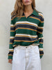 Knitted Striped Polo Longsleeve Green