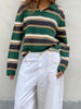 Knitted Striped Polo Longsleeve Green