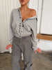 Button Detail Zip-Up Hoodie Light Grey