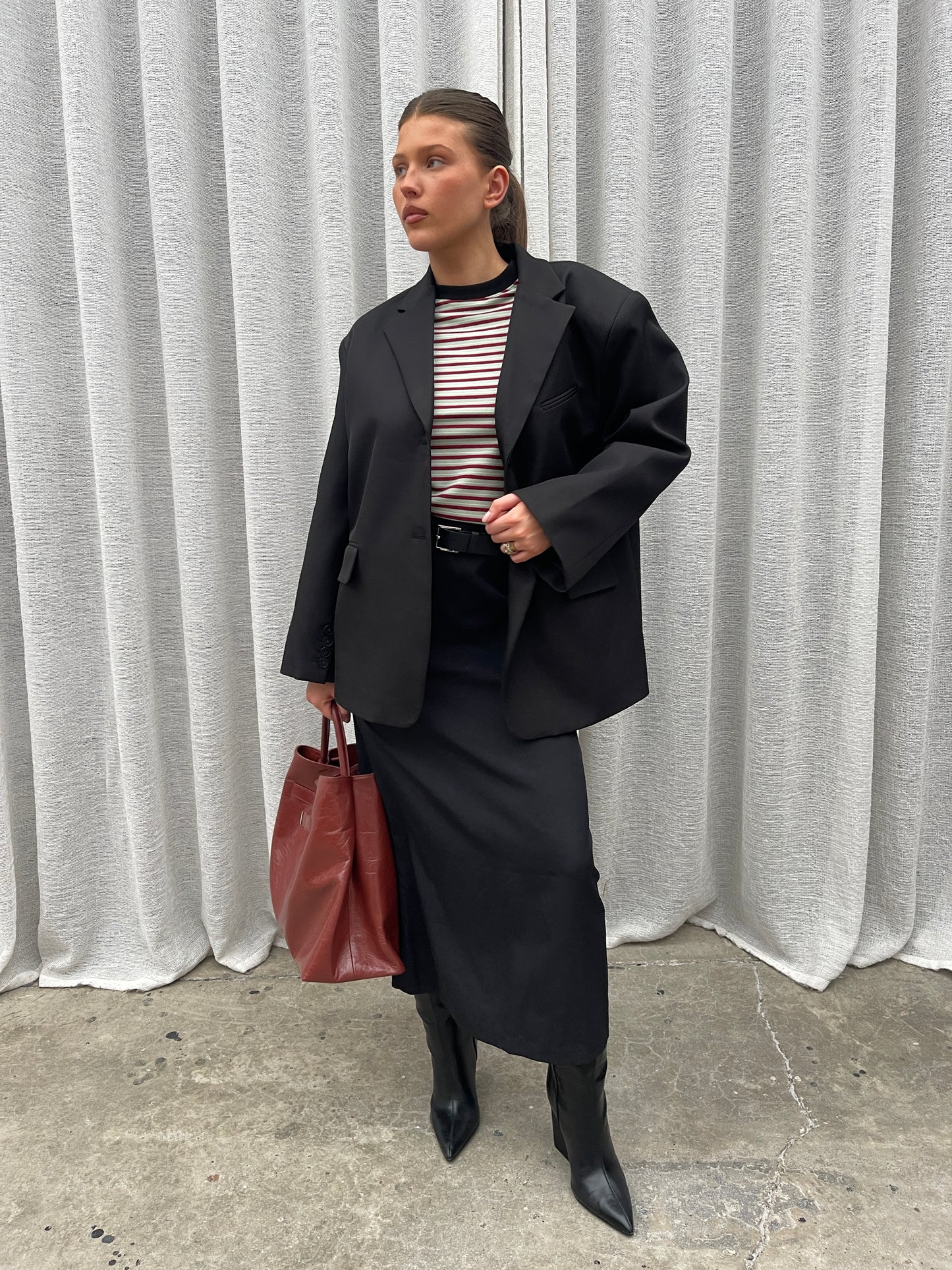 Soft Contrast Striped Sweater Sage Green