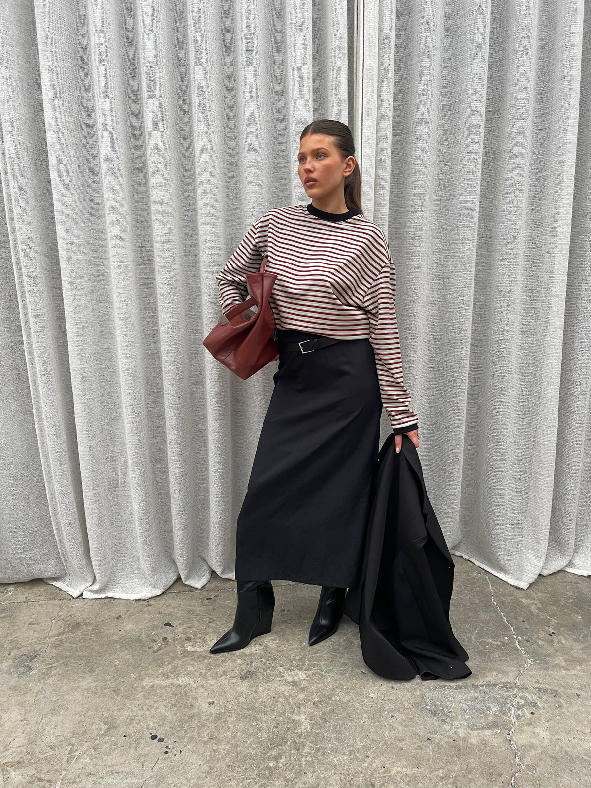 Soft Contrast Striped Sweater Sage Green