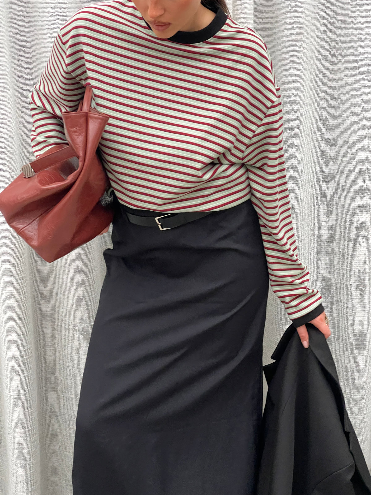 Soft Contrast Striped Sweater Sage Green