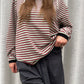 Soft Contrast Striped Sweater Sage Green