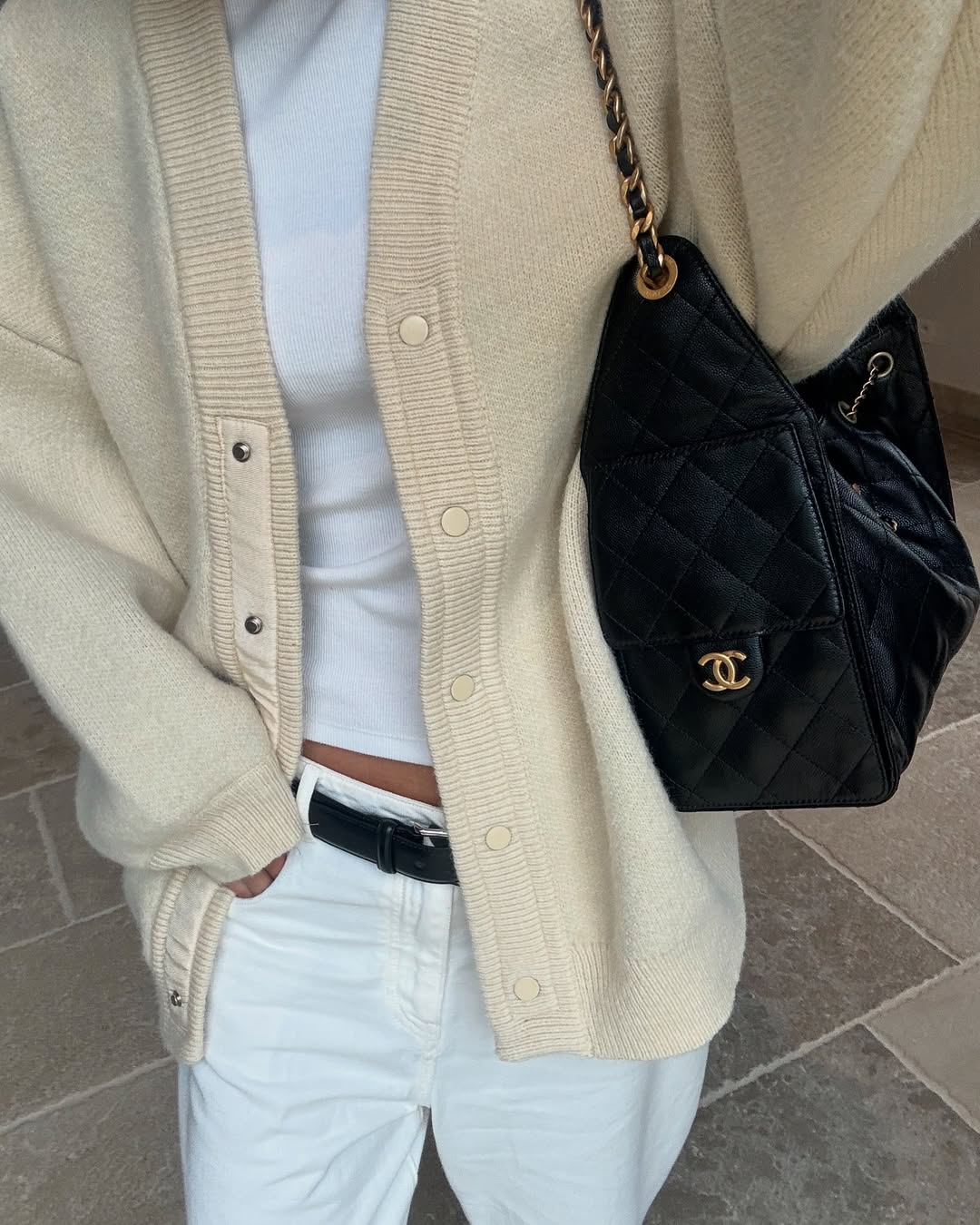 Oversized Press Button Cardigan Cream
