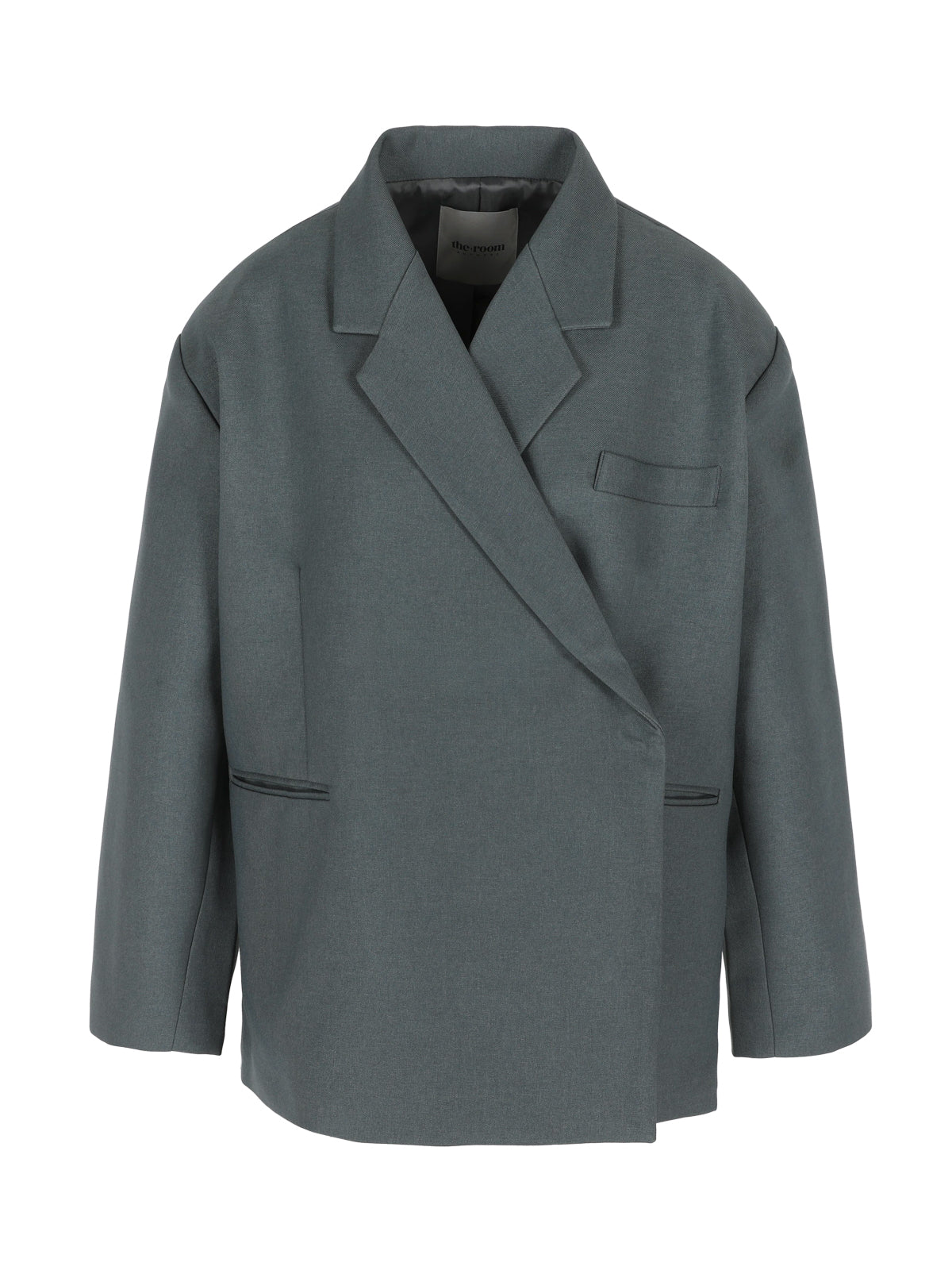 Oversized Side Slit Blazer Steel Blue