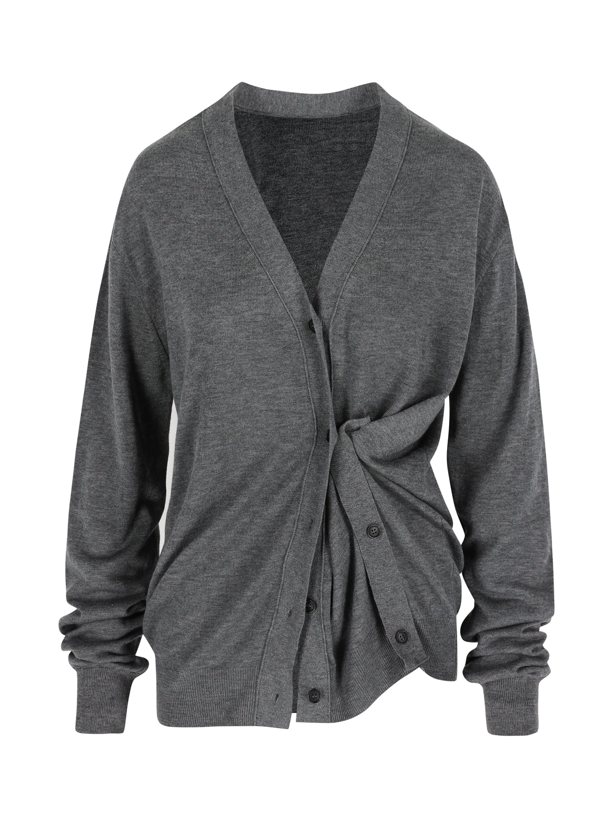 Side Buttoned Loose Cardigan Charcoal
