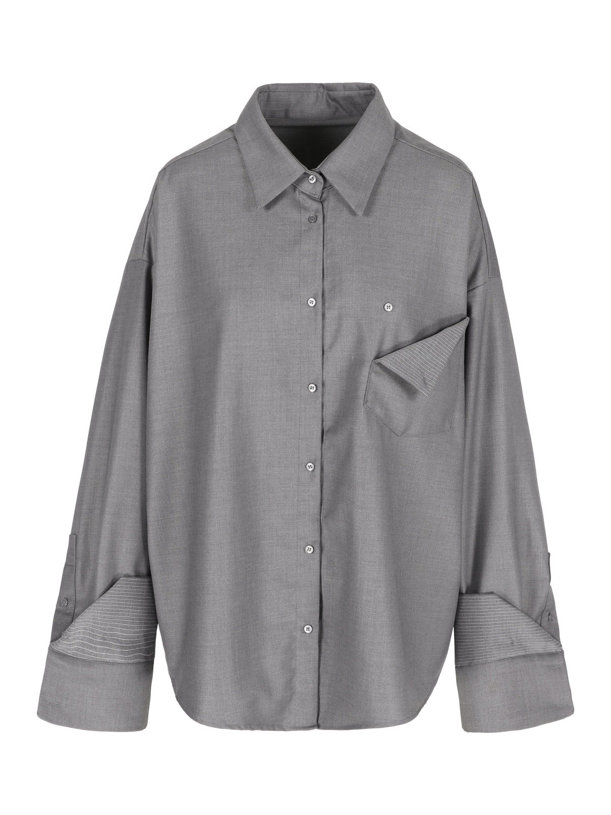 Oversized Front Pocket Detail Shirt Grey