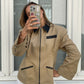 Contrast Collar Cinched Vest Camel