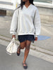 V-Neck Fleeced Sweater Grey