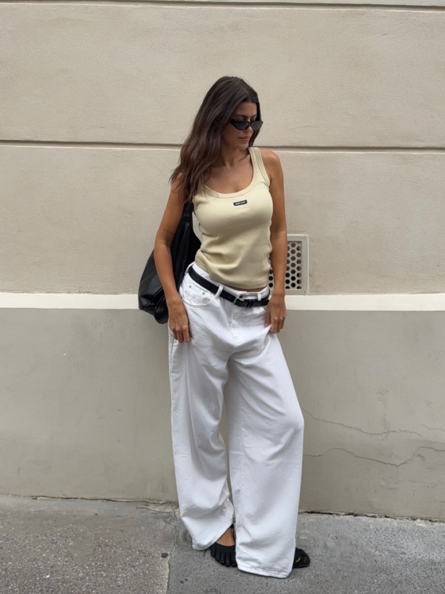 Baggy-Hose mit weitem Bein in Weiß