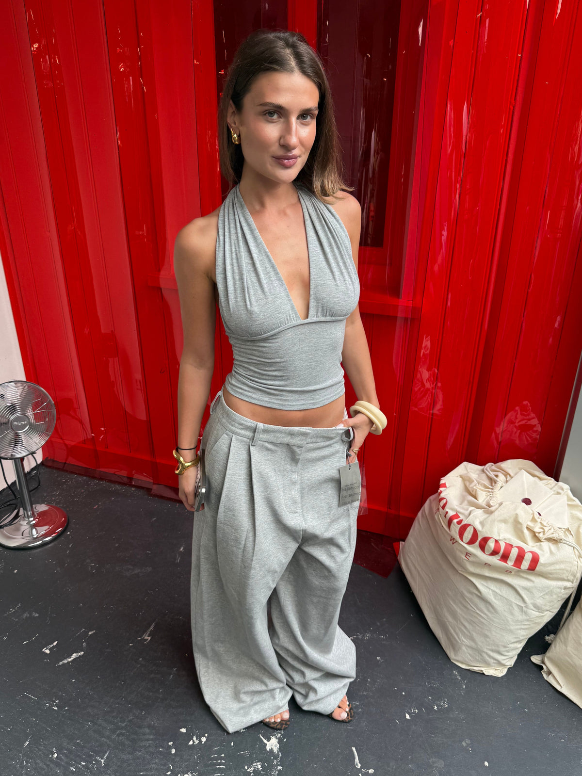 Front Pleated Jogger Pants Grey