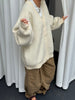 Oversized Press Button Cardigan Cream