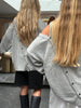 Diagonal Buttoned Loose Knit Light Grey