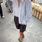 Oversized Striped Drawstring Shirt With Tie