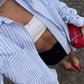 Oversized Striped Drawstring Shirt With Tie