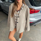 Knitted Striped Zip Hoodie Light Brown