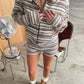 Knitted Striped Shorts Light Brown