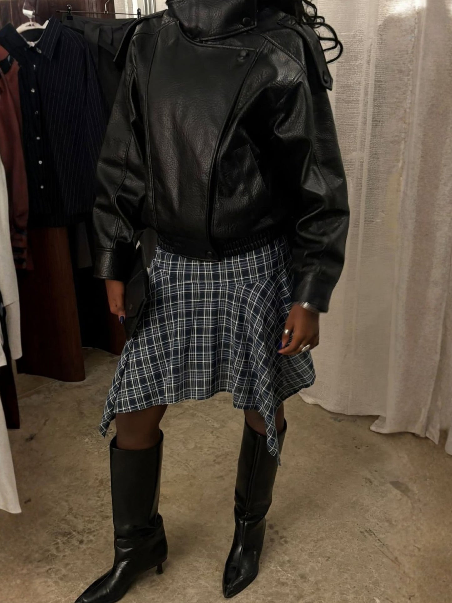 Asymmetric Check Skirt Blue