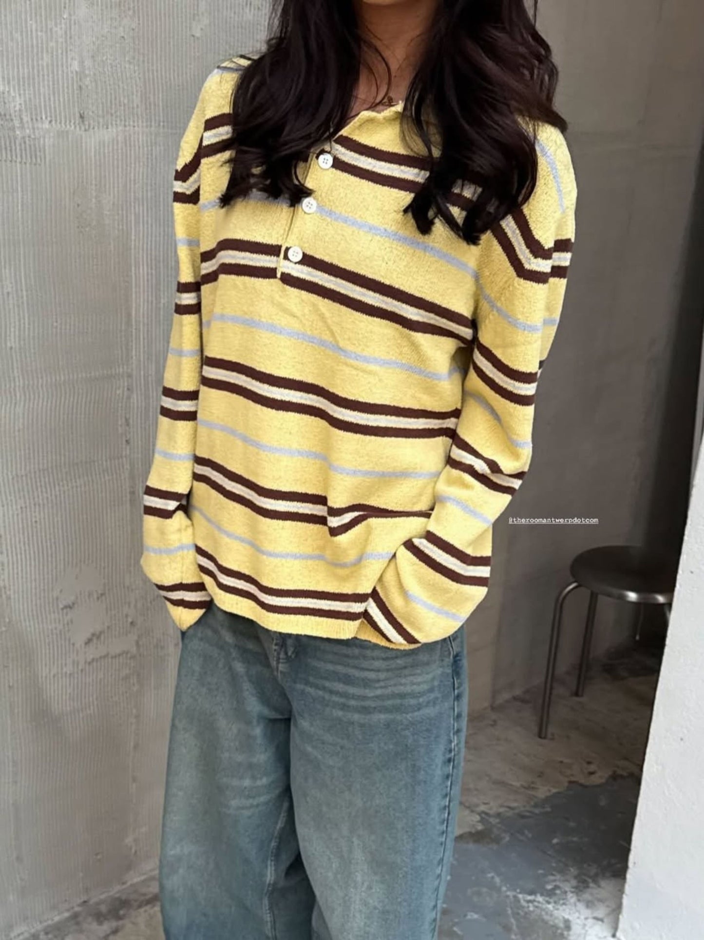 Knitted Striped Polo Longsleeve Yellow