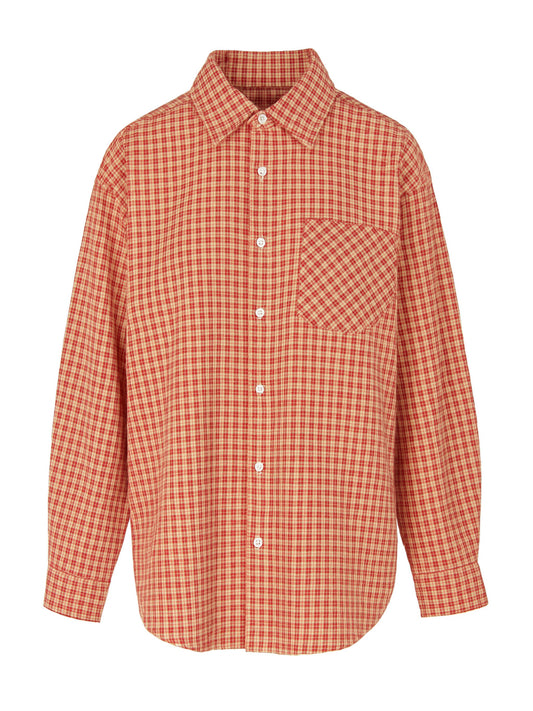 Oversized Checked Shirt Cherry Red
