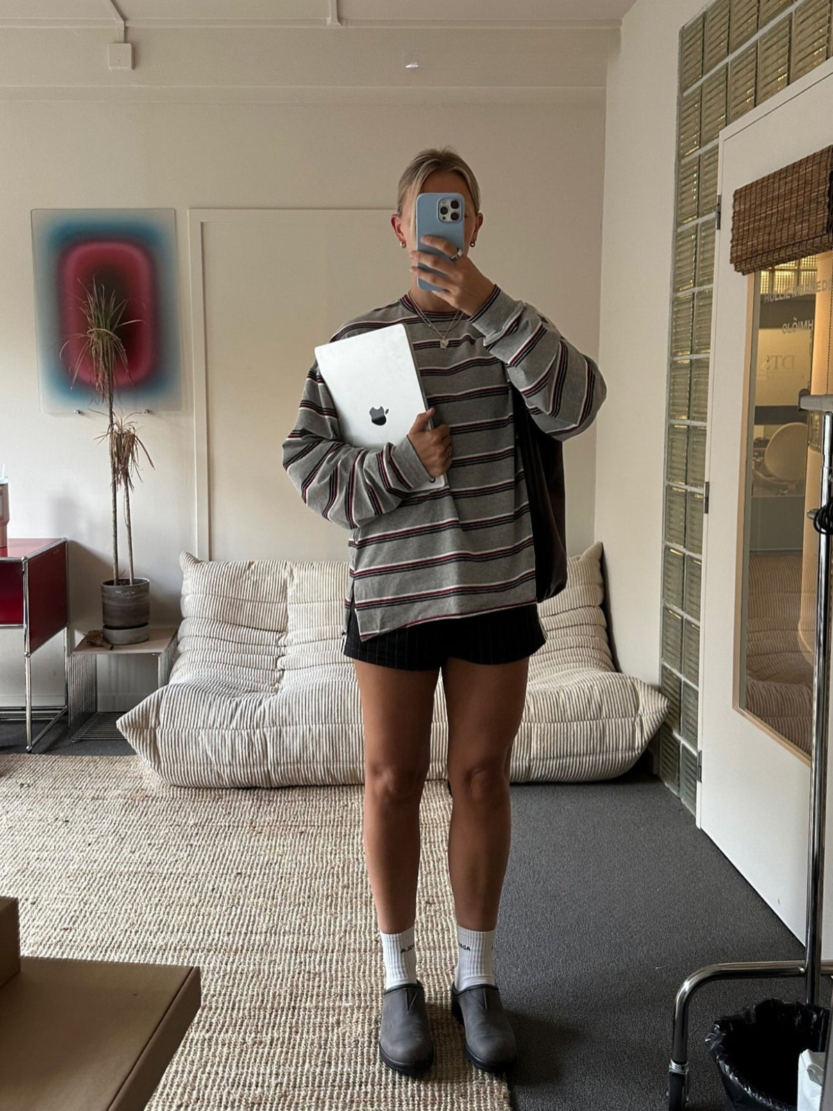 Oversized Striped Longsleeve Tee Heather Grey