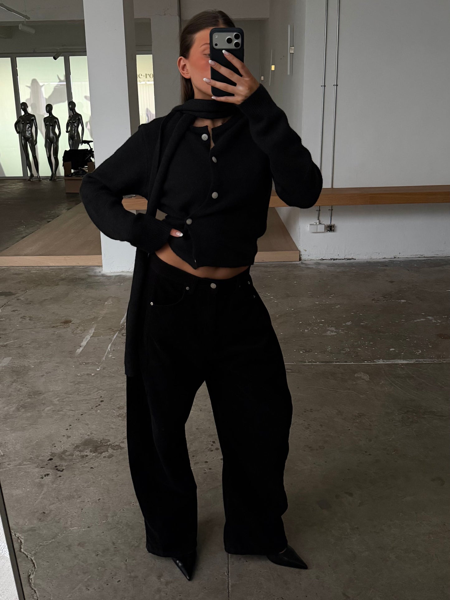 Baggy Wide Leg Corduroy Pants Blue-Black