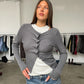 Wavy Front Closure Cardigan Charcoal