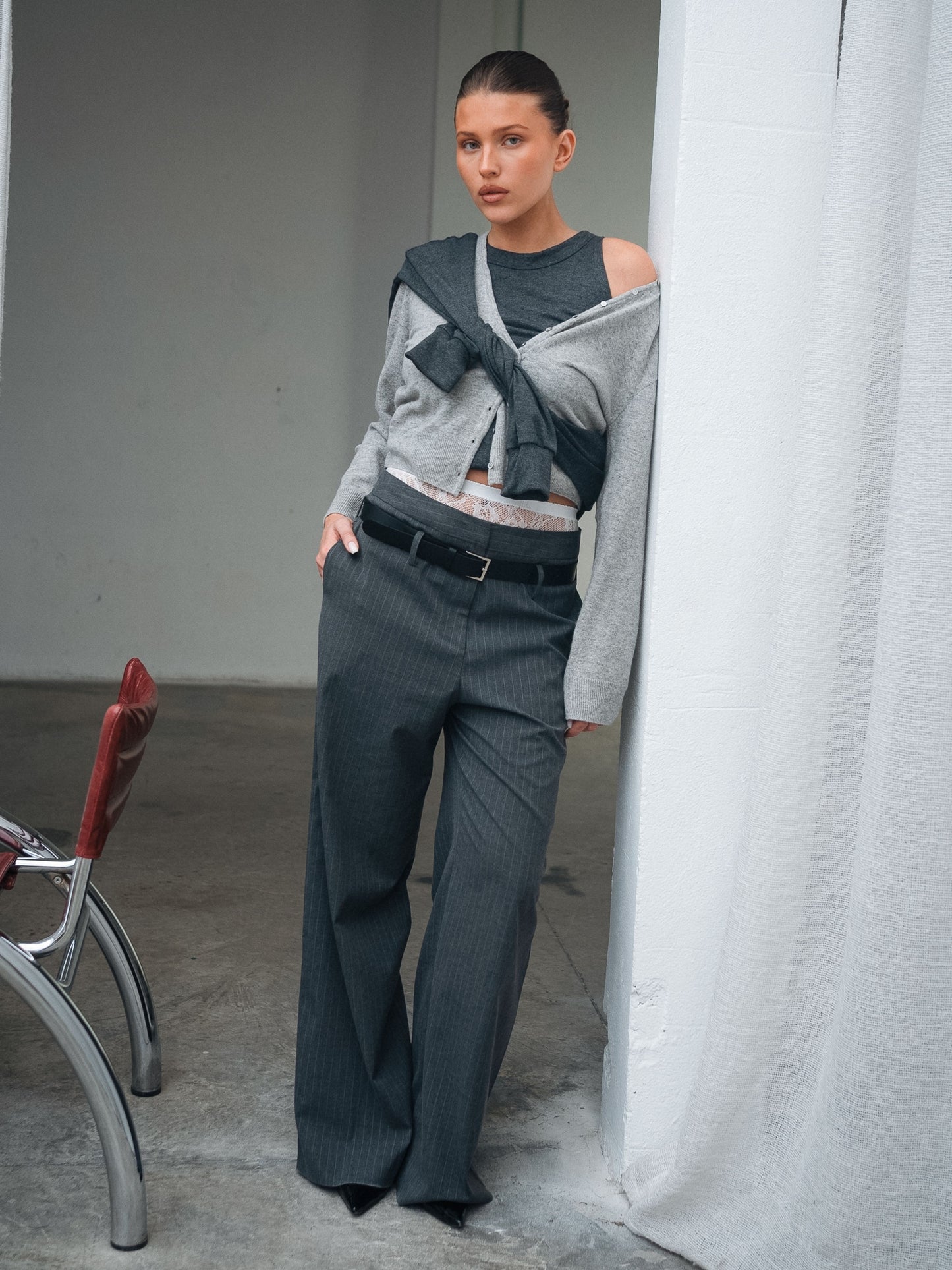 Pinstripe Tailored Pants Charcoal