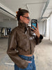 Cropped Front Pocket Detail Jacket Brown