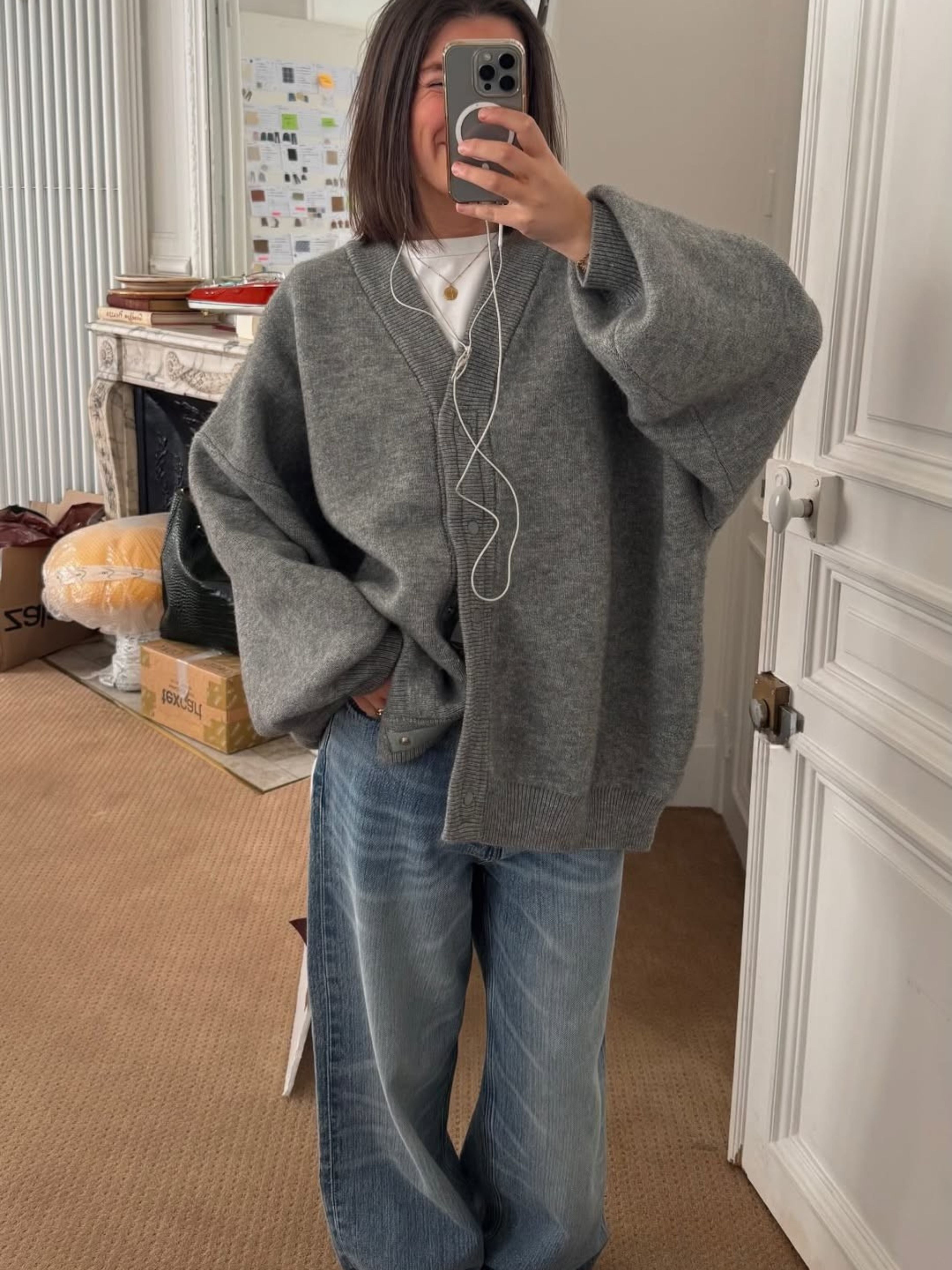 Oversized Press Button Cardigan Dark Grey – The Room Antwerp