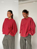 Oversized Striped Fleece Sweater Bright Red