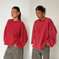 Oversized Striped Fleece Sweater Bright Red