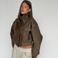 Cropped Front Pocket Detail Jacket Brown